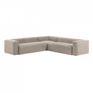 Canapea cu colt bej din lemn de pin si poliester pentru 6 persoane Blok Kave Home