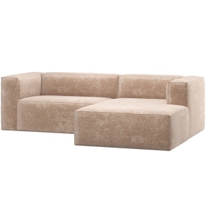 Canapea cu colt crem din catifea 254 cm Bean Chenille Right Woood