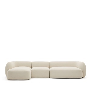 Canapea cu colt ecru din textil pentru 4 persoane Martina Chenille Left Kave Home