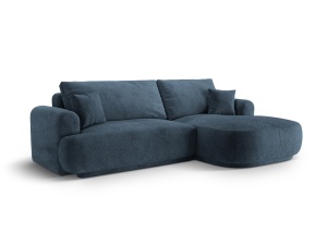 Canapea cu colt extensibila albastru inchis din textil pentru 5 persoane Ella Right Micadoni