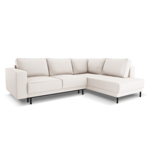 Canapea cu colt extensibila bej deschis din textil pentru 5 persoane Caro Right Micadoni