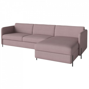 Canapea cu colt extensibila roz din catifea pentru 2,5 persoane Pira Linea Right Bolia