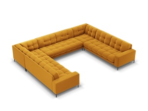 Canapea cu colt galbena din catifea pentru 9 persoane Mamaia Velvet Black Micadoni
