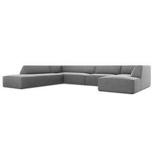 Canapea cu colt gri deschis din catifea pentru 7 persoane Ruby Left Micadoni