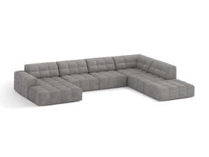 Canapea cu colt gri deschis din textil pentru 7 persoane Jennifer Panoramic Chenille Right Micadoni