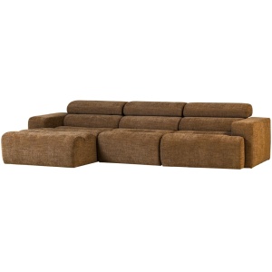 Canapea cu colt maro caramel din textil 300 cm Novi Left Woood