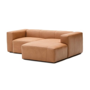 Canapea cu colt maro din piele pentru 2 persoane Blok Right Kave Home