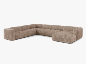 Canapea cu colt maro din textil pentru 6 persoane Martina Corduroy Left Micadoni