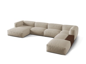 Canapea cu colt modulara bej deschis din textil pentru 5 persoane Martina Right Micadoni