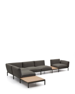 Canapea cu colt modulara exterior gri din textil pentru 5 persoane Sorells Kave Home