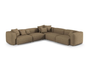 Canapea cu colt modulara maro cappuccino din textil pentru 5 persoane Martina Boucle XL Micadoni