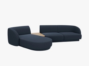Canapea cu colt modulara si masa de cafea albastru inchis din textil pentru 3 persoane Miley Boucle Left Micadoni