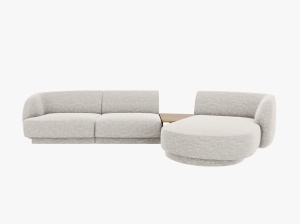Canapea cu colt modulara si masa de cafea argintie din textil pentru 3 persoane Miley Chenille Eden Right Micadoni