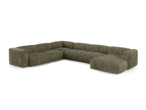 Canapea cu colt modulara verde muschi din textil pentru 6 persoane Martina Corduroy Left XL Micadoni