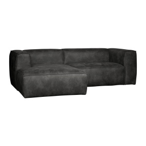 Canapea cu colt neagra din piele ecologica 254 cm Bean Left Woood