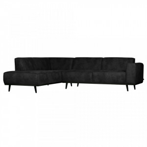 Canapea cu colt neagra din poliester si lemn de fag 274 cm Statement Suedine Black Left BePureHome