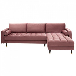 Canapea cu colt roz din catifea si lemn 260 cm Cozy II The Home Collection