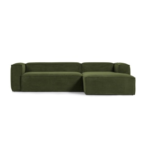 Canapea cu colt verde din textil pentru 3 persoane Blok Right Corduroy Kave Home