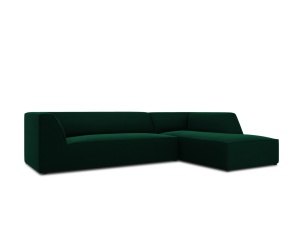 Canapea cu colt verde inchis din catifea pentru 4 persoane Ruby Salvador Right Besol