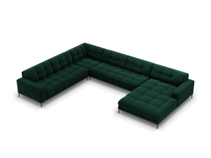 Canapea cu colt verde/neagra din catifea pentru 7 persoane Mamaia U Left Micadoni