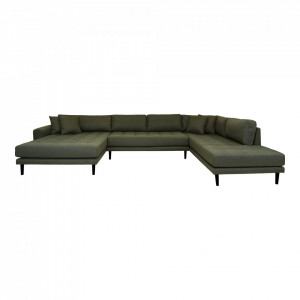 Canapea cu colt verde oliv din textil 220 cm Ganesha U-Sofa House Nordic