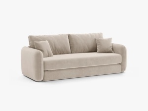 Canapea extensibila bej din catifea pentru 3 persoane Dormi Micadoni