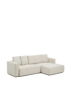 Canapea extensibila cu colt bej din textil pentru 3 persoane Marela Right Chenille Kave Home