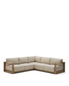 Canapea exterior cu colt crem/maro din textil pentru 5 persoane Ambra Kave Home