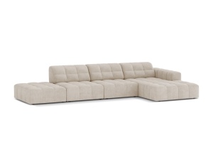 Canapea modulara cu colt bej deschis din textil pentru 5 persoane Jennifer Chenille Right Micadoni