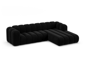 Canapea modulara cu colt neagra din catifea pentru 4 persoane Lupine Right Micadoni