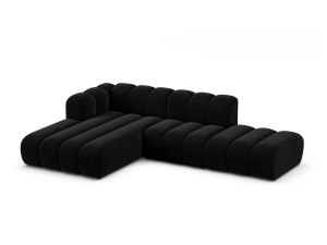 Canapea modulara cu colt neagra din catifea pentru 5 persoane Lupine Left Micadoni