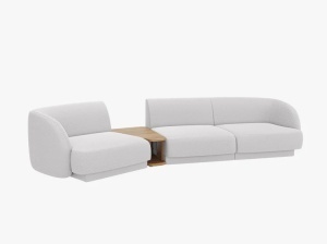 Canapea modulara cu masa de cafea gri deschis din textil pentru 3 persoane Miley Boucle Left Micadoni