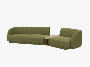 Canapea modulara cu masa de cafea verde oliv din textil pentru 3 persoane Miley Boucle Right Micadoni