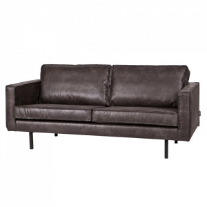 Canapea neagra din piele pentru 2,5 persoane Rodeo Woood