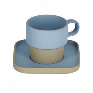 Ceasca cu farfurioara gri/albastra din ceramica 180 ml Midori Kave Home