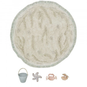 Covor de joaca rotund cu 4 accesorii bej/albastru din bumbac 120 cm Wonders Lorena Canals
