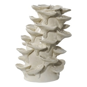 Decoratiune bej din ceramica 24 cm Mushroom House Nordic