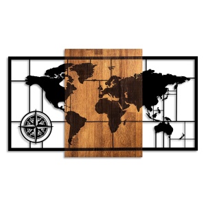 Decoratiune de perete maro/neagra din metal 70x121 cm World Map 1 The Home Collection