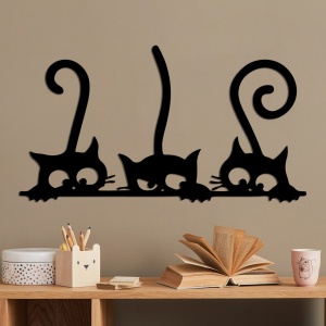 Decoratiune de perete neagra din metal 33x60 cm Cats The Home Collection