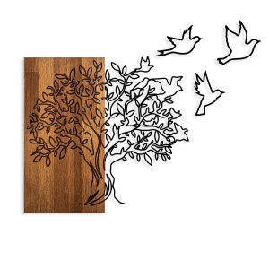 Decoratiune de perete neagra/maro din metal 58x61 cm Tree And Birds 1 The Home Collection