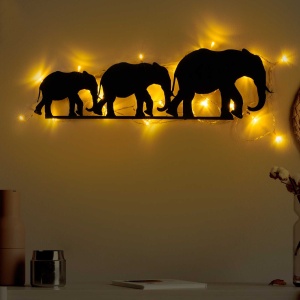Decoratiune luminoasa de perete neagra din metal 15x50 cm Elephant The Home Collection