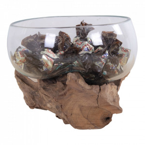 Decoratiune maro din lemn de tec si otel 15 cm San Marino Round House Nordic