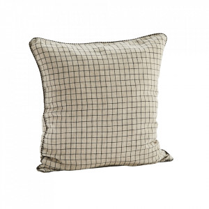 Fata de perna grej/neagra din in 50x50 cm Checked Madam Stoltz