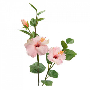 Floare artificiala roz/verde din plastic 71 cm Hibiscus Syriacus Lou de Castellane