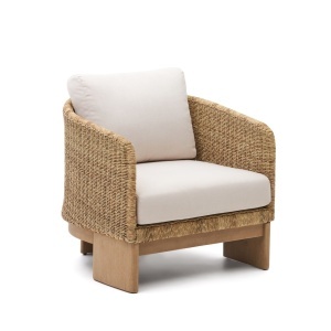 Fotoliu crem/maro din textil Xoriguer Kave Home