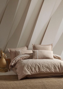Lenjerie pat alba/bej din bumbac Jasmin Double The Home Collection
