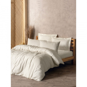 Lenjerie pat crem din bumbac Plaid Double The Home Collection
