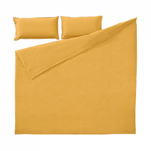 Lenjerie pat galben mustar din bumbac organic 145x190 cm Ibelis Kave Home