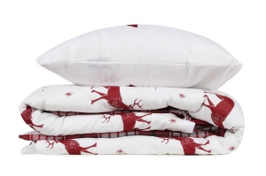 Lenjerie pat rosie/alba din bumbac Geyik Double The Home Collection