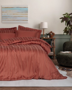 Lenjerie pat rosie din fibre naturale Bamboo Stripe Double The Home Collection